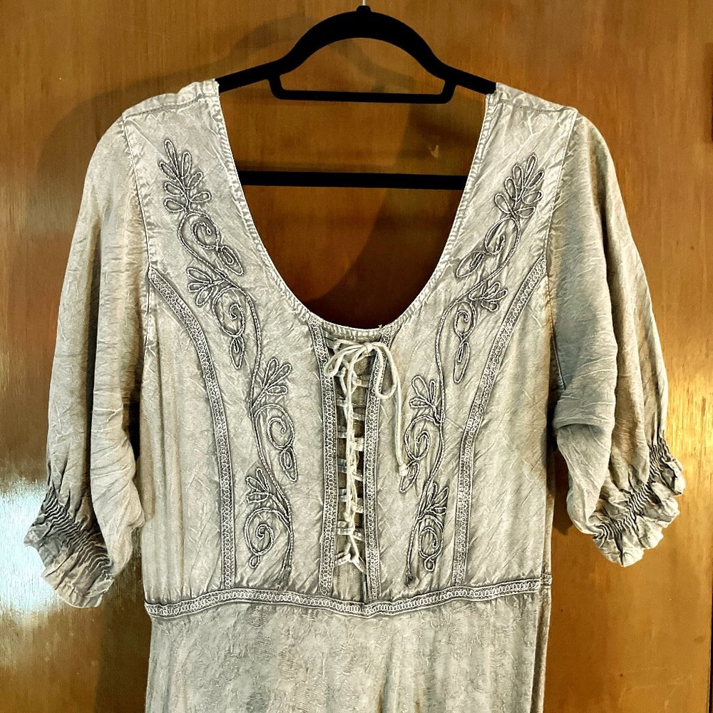 Handkerchief Hem Gray Washed Dress  - Sz Large Rayon